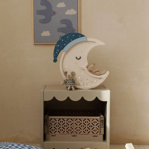 Veilleuse bébé Lune allumée avec lumière blanc chaud