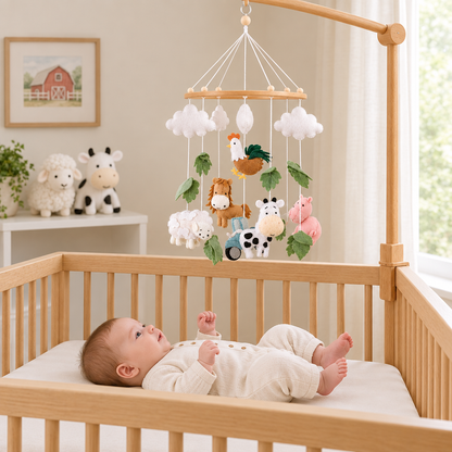 Mobile bébé Ferme dans une chambre du matin avec mouton et vache
