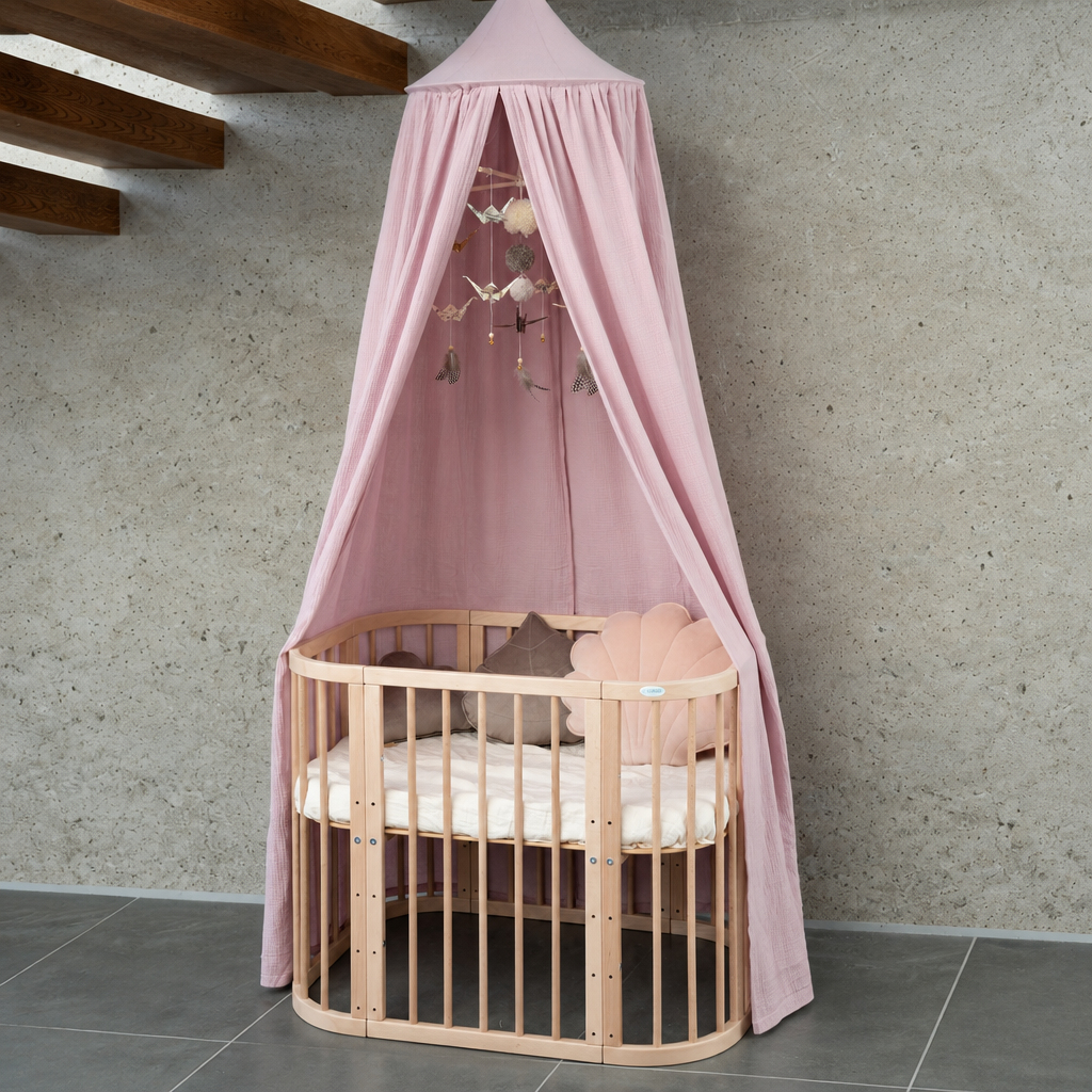 Ciel de lit bébé rose tendre en coton OEKO-TEX®, vue carrée
