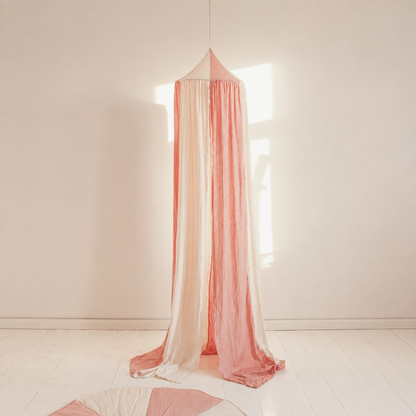 Ciel de lit bébé rose poudré et ivoire, vue carrée