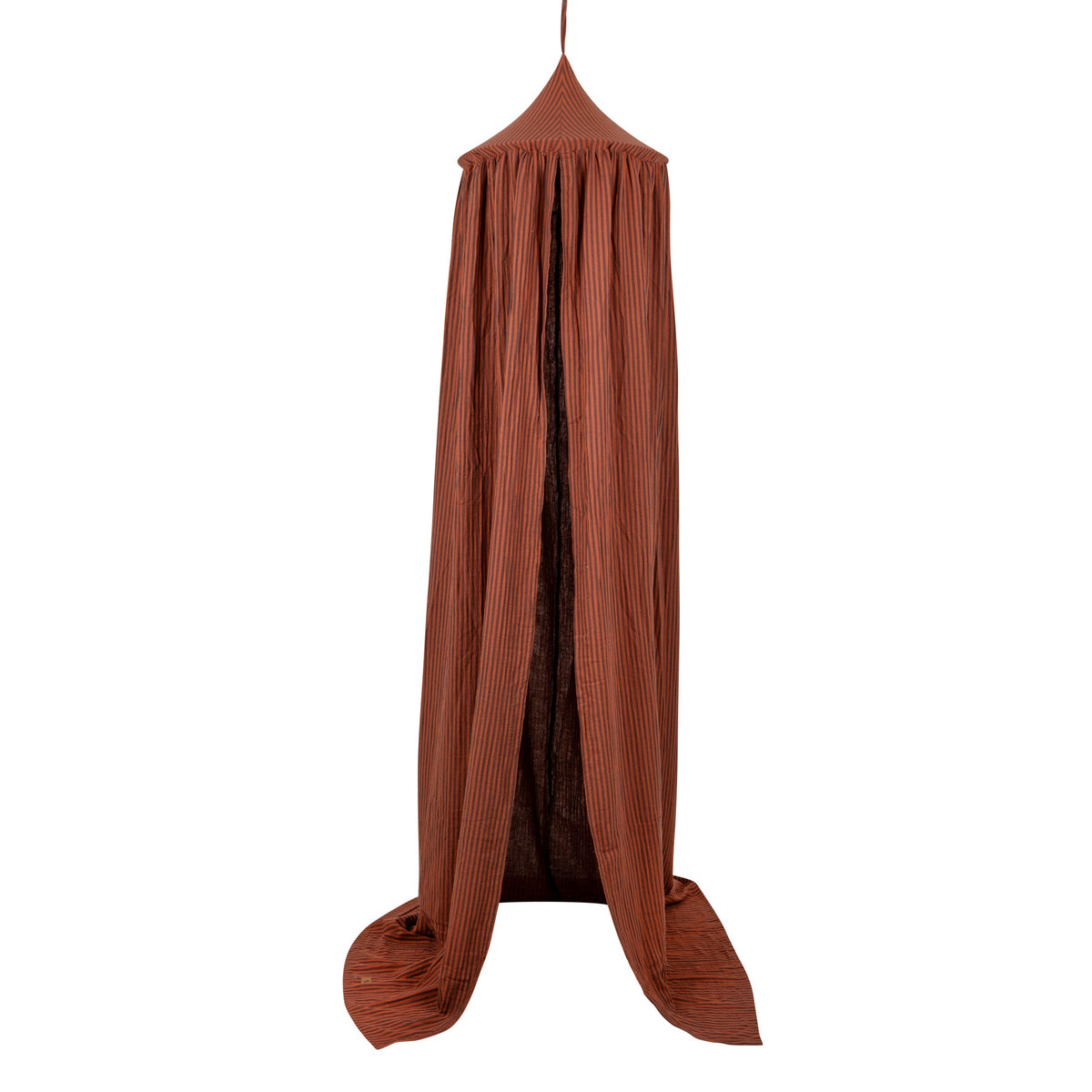 Ciel de lit bébé à rayures marron en coton naturel, vue produit