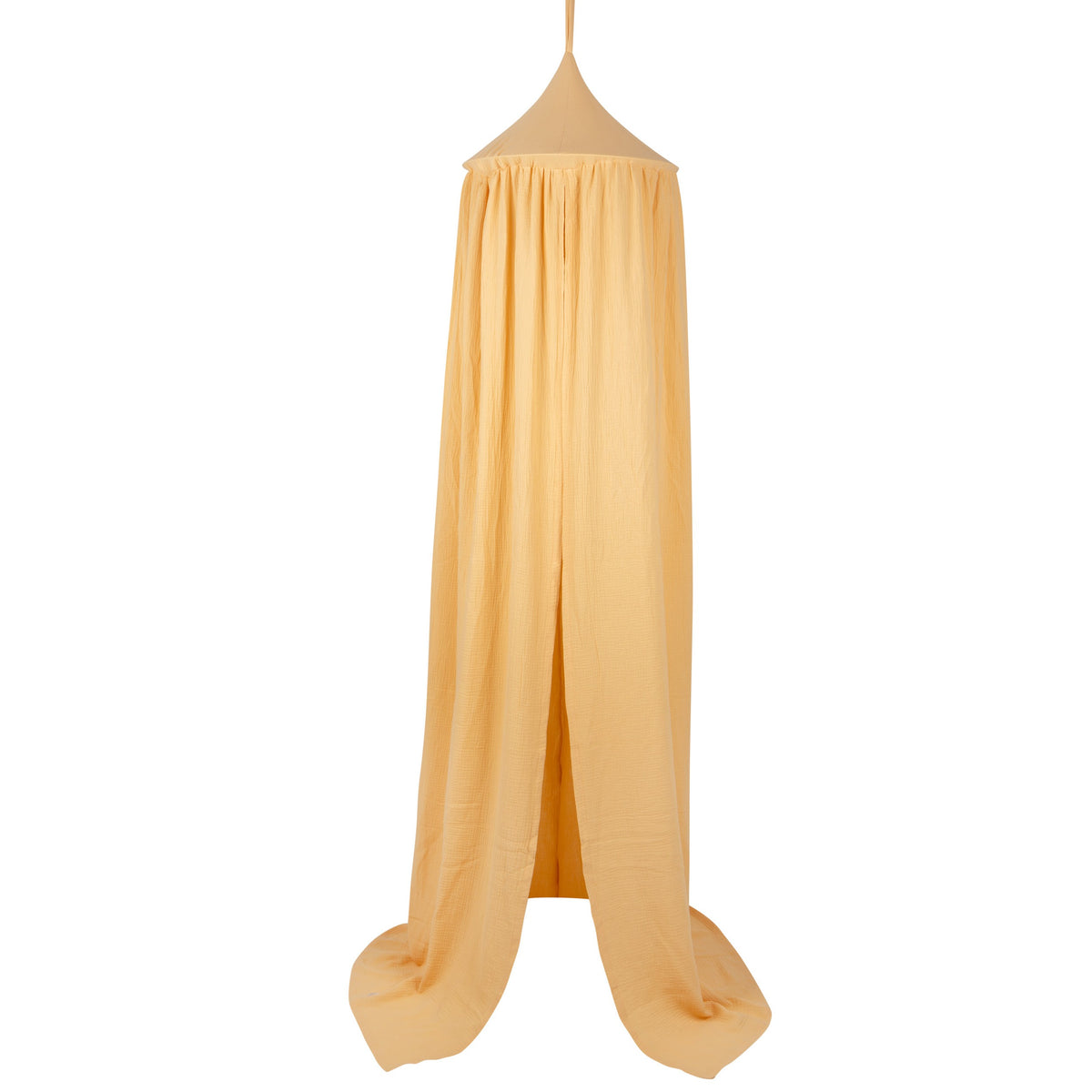 Ciel de lit bébé jaune beurre en coton naturel, vue produit