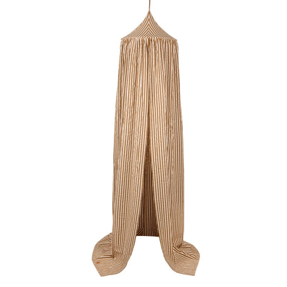 Vue produit du ciel de lit bébé en coton brut à rayures olive
