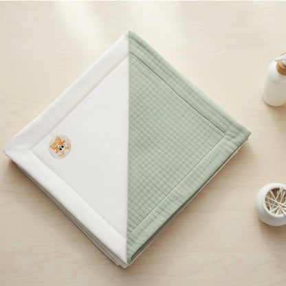 Couverture Bébé en Coton Bio – Vert Céladon & Polaire Blanche BÉBÉ Familyfirstbaby