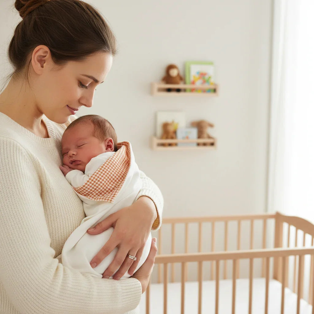 Couverture Bébé en Coton Bio – Vichy Orange & Polaire Blanche Couvertures Polaires Familyfirstbaby