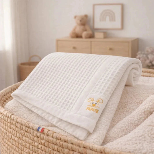⭐ Couverture Bébé Nid d’Abeille Blanche – 100% Coton Bio | Fabrication Française BÉBÉ Familyfirstbaby