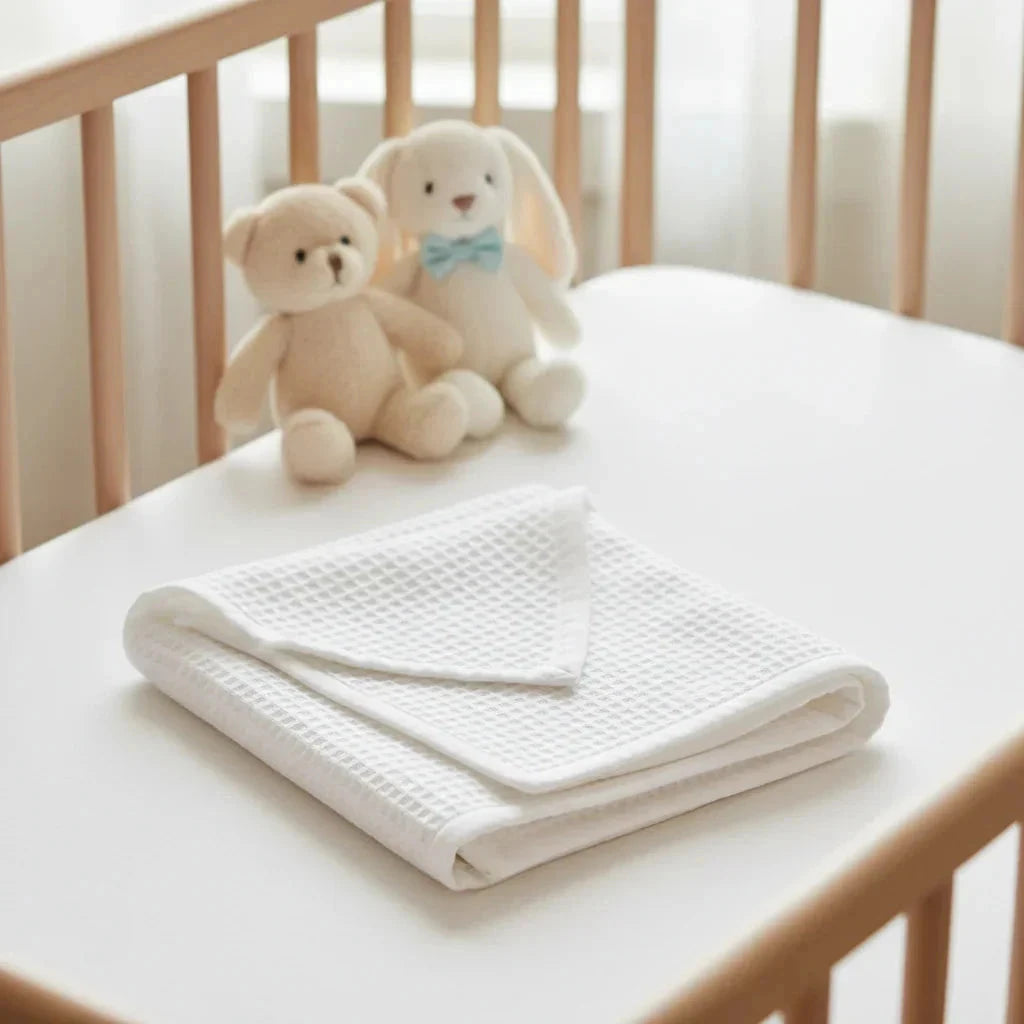 ⭐ Couverture Bébé Nid d’Abeille Blanche – 100% Coton Bio | Fabrication Française BÉBÉ Familyfirstbaby