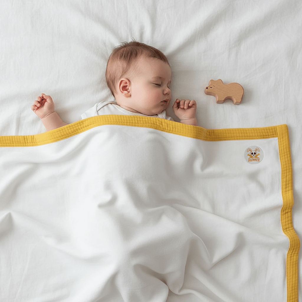 Couverture Polaire en Coton Bio Miel & Blanc BÉBÉ Familyfirstbaby
