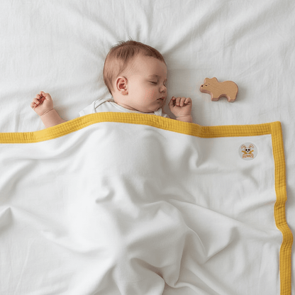 Couverture Polaire en Coton Bio Miel & Blanc BÉBÉ Familyfirstbaby