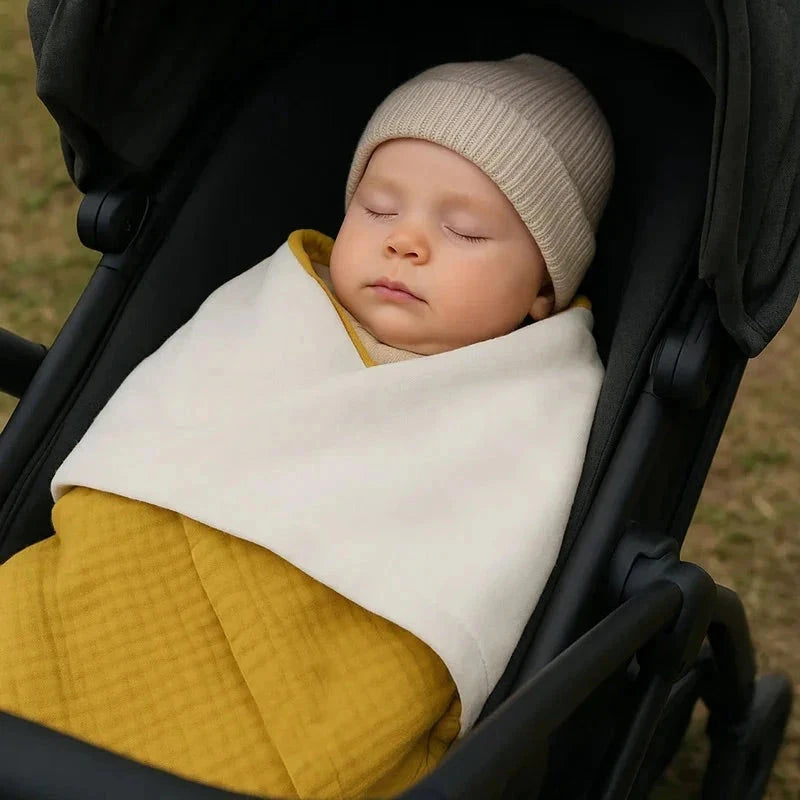 Couverture Polaire en Coton Bio Miel & Blanc BÉBÉ Familyfirstbaby
