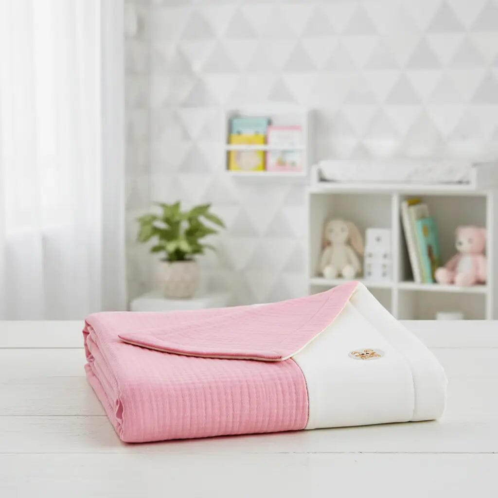 🌸 Couverture Polaire en Coton Bio Rose & Blanc BÉBÉ Familyfirstbaby