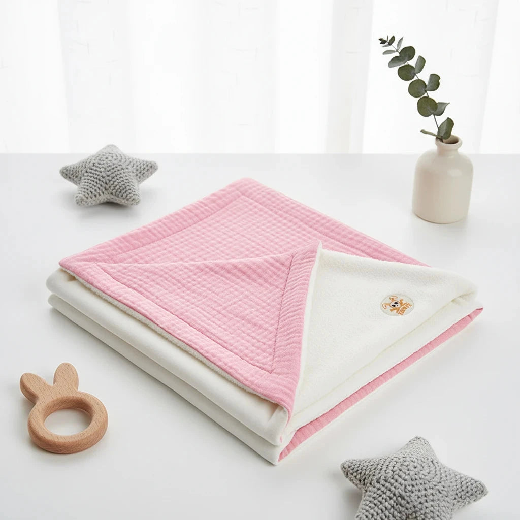 🌸 Couverture Polaire en Coton Bio Rose & Blanc BÉBÉ Familyfirstbaby