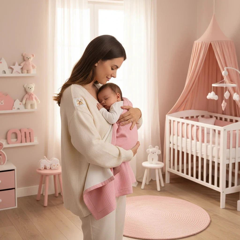 🌸 Couverture Polaire en Coton Bio Rose & Blanc BÉBÉ Familyfirstbaby