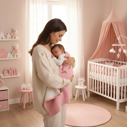 🌸 Couverture Polaire en Coton Bio Rose & Blanc BÉBÉ Familyfirstbaby