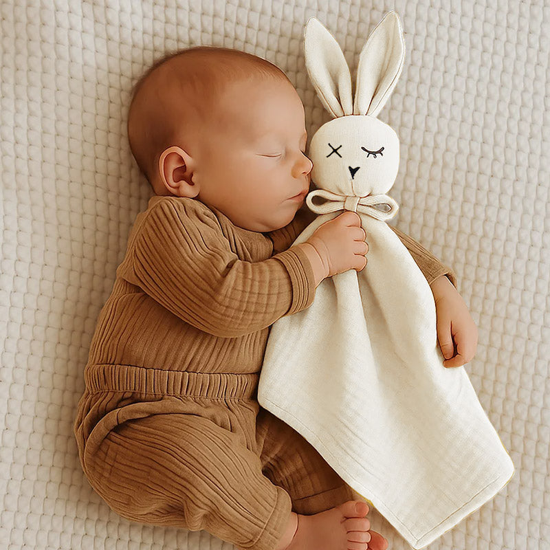 doudou lange coton biologique lapin naissance papate blanc