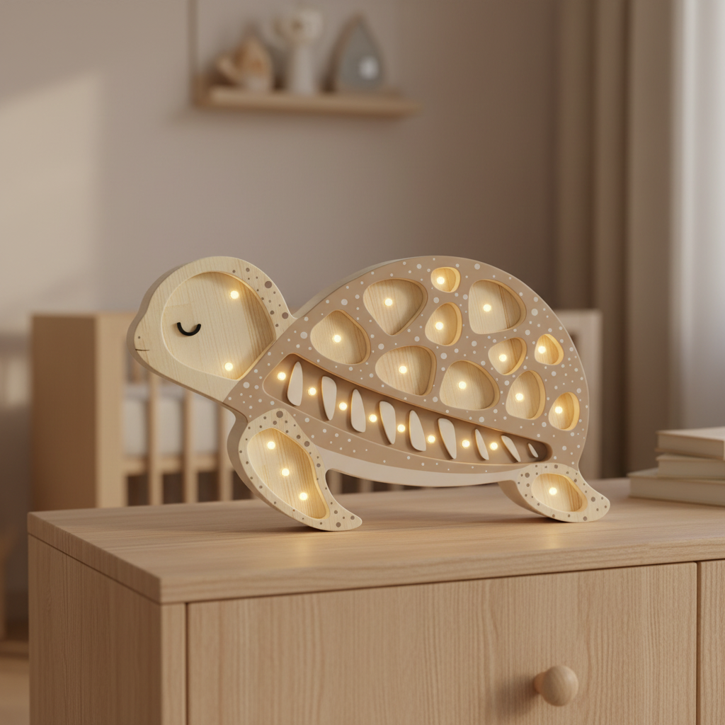 Veilleuse Bébé Tortue – Bois massif & lumière douce