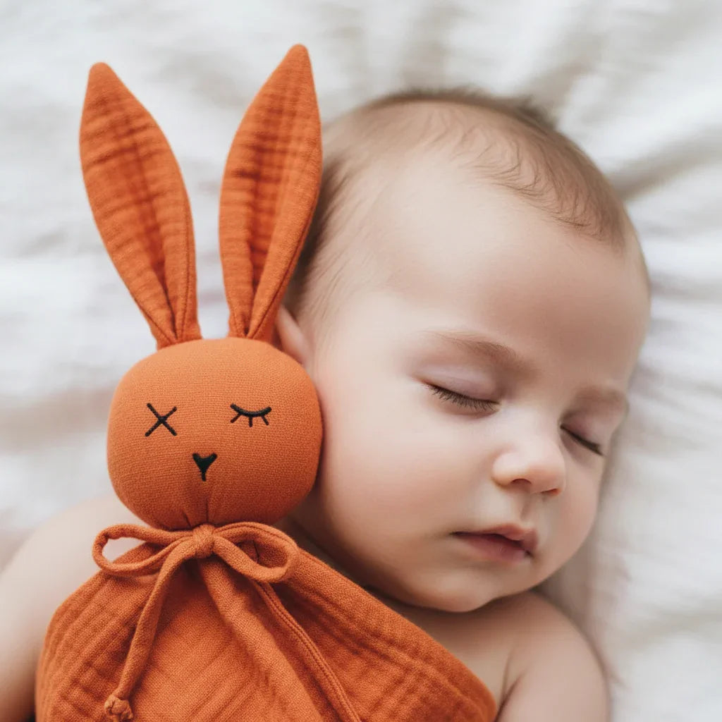 gros-plan-b-b-endormi-sur-le-doudou-lapin-orange