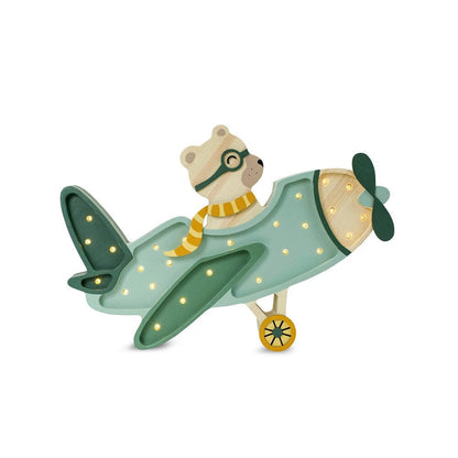 Veilleuse bébé Avion en bois naturel, vue rapprochée
