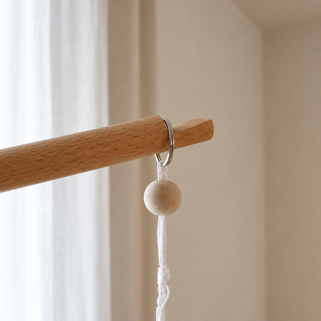 Support sur pied en bois pour mobile bébé – vue complète du support