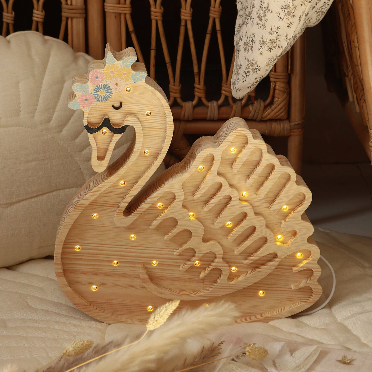 Veilleuse bébé Cygne en ambiance chaleureuse
