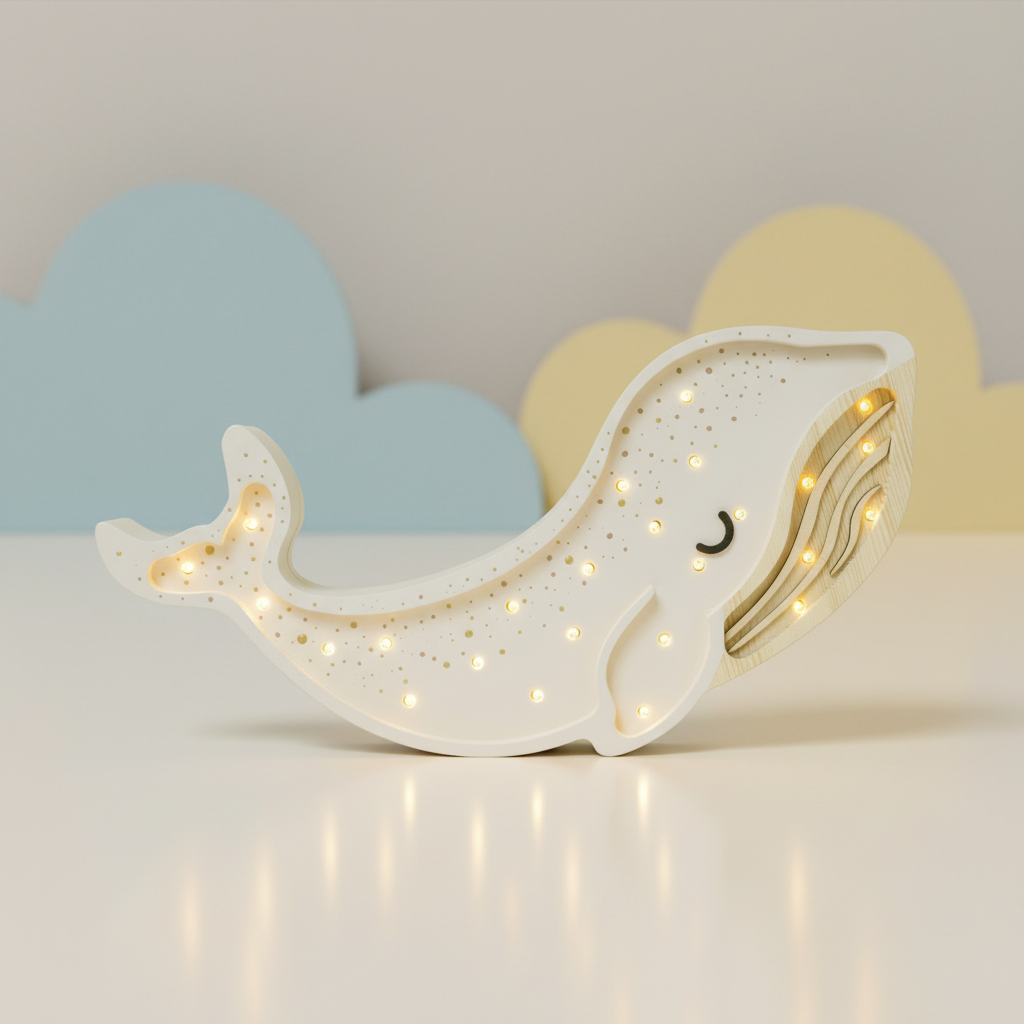 Veilleuse bébé Baleine blanche allumée