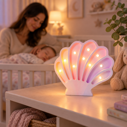 Veilleuse bébé Coquillage colorée avec maman et bébé endormi