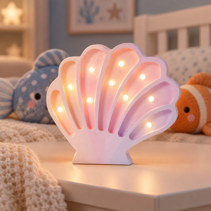 Veilleuse bébé Coquillage avec peluches poisson en arrière-plan