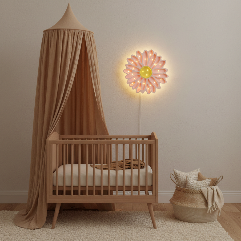 Veilleuse bébé Marguerite dans une chambre de bébé bohème