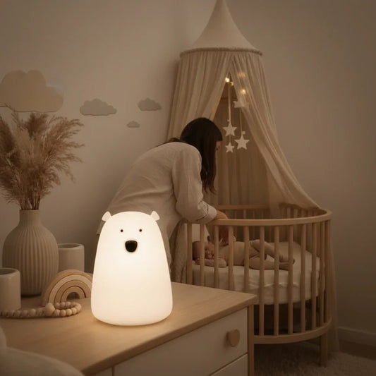 ⭐ VEILLEUSE BÉBÉ | GRAND OURSON DOUCE NUIT – Lampe LED en Silicone Doux