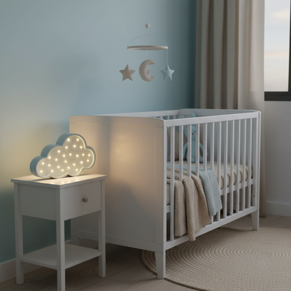 Veilleuse bébé Nuage près d’un lit bébé