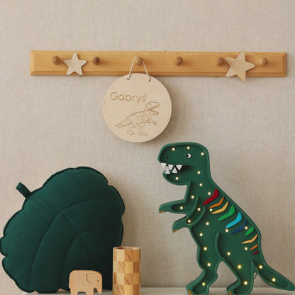 Veilleuse T-Rex en bois avec LED blanc chaud, photo fournisseur