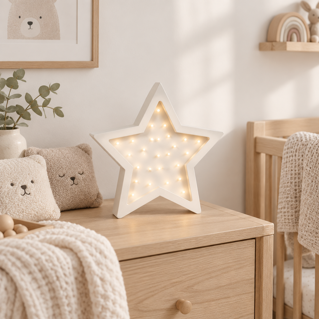 Veilleuse bébé Étoile allumée dans une chambre de bébé