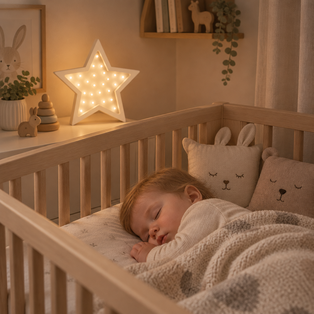 Bébé endormi près de la veilleuse Étoile allumée