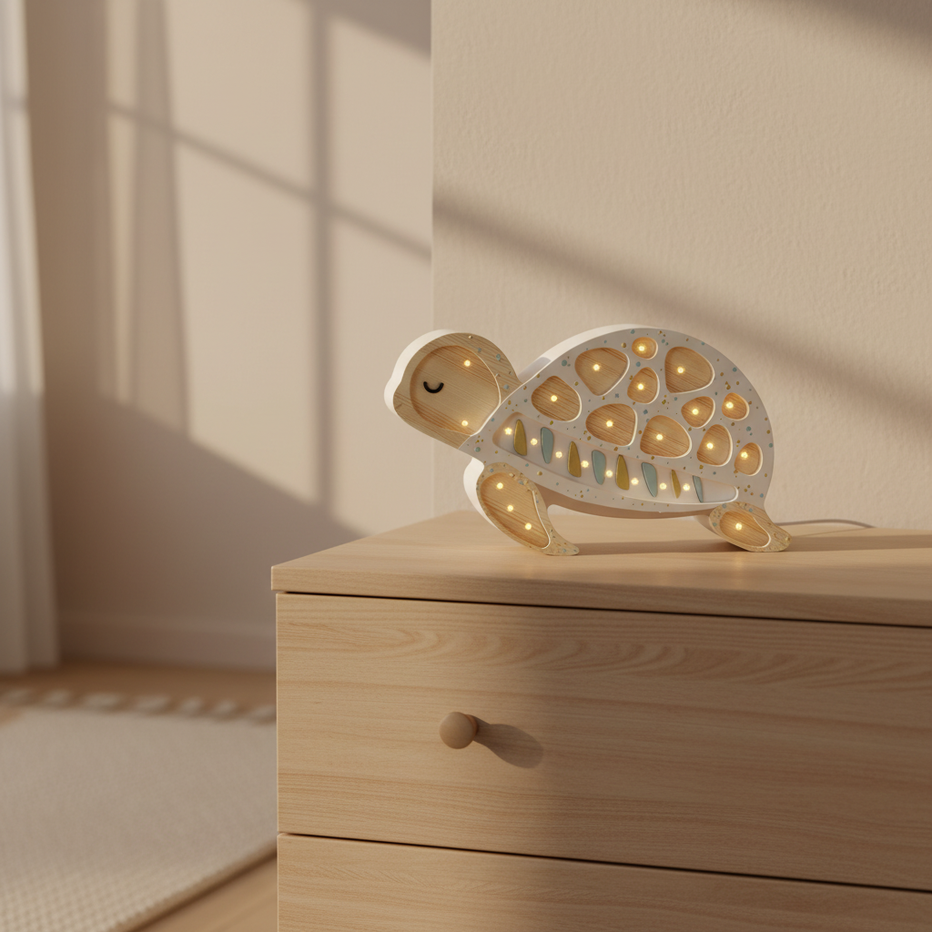 Veilleuse Bébé Tortue – Bois massif & lumière douce