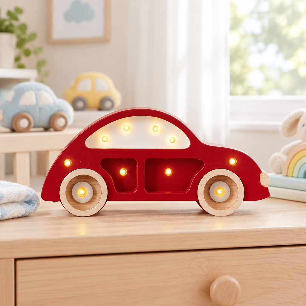 Veilleuse Voiture rouge dans une décoration de chambre